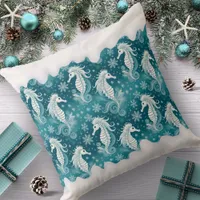 Coastal Christmas Seahorse & Snowflakes #13 ID1009 Throw Pillow