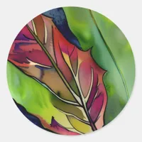 Abstract Fall Leaf Watercolor Art Classic Round Sticker