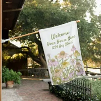 Coneflowers Watercolor Botanical Art House Flag