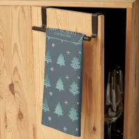 Christmas Trees and Snowflakes Pattern Teal ID863 Kitchen Towel