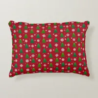 Christmas tree forest, snowflakes and red blue dot accent pillow