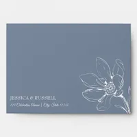 Minimalistic Floral Dusty Blue Script Wedding Envelope