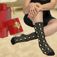 Christmas Gold Stars, Trees & Black Unisex Adult Socks