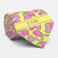 Vibrant Lemons Modern Bold Add Initials Summer  Neck Tie