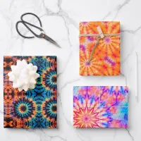 Tie-Dye Colofull Mandala Hippie Set of 3 Wrapping Paper Sheets