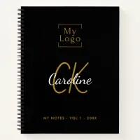 Logo Black Gold Monogram Modern Business Notebook