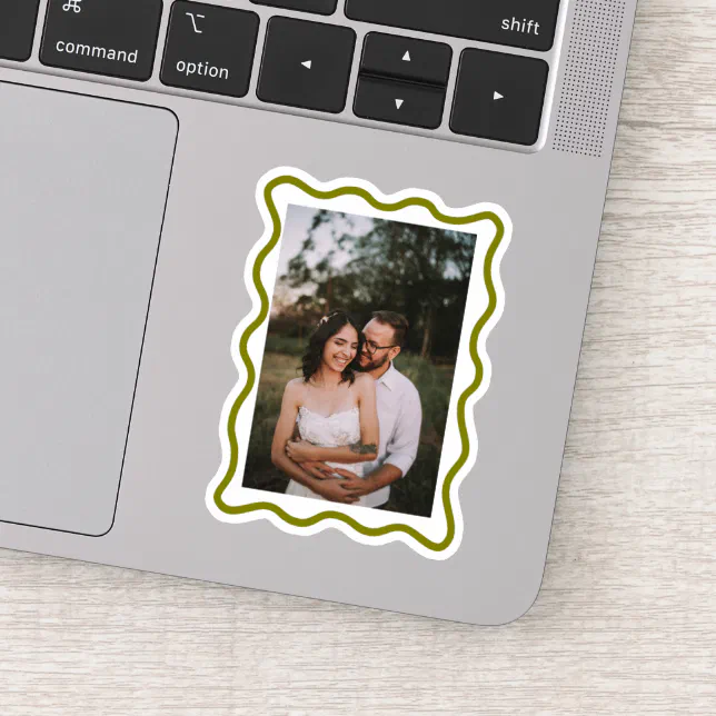 Custom Your Own Photo with Wavy Olive Green Frame Sticker