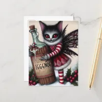 Scary Christmas Vampire Fairy Kitty With Eggnog Postcard