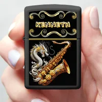 Elegant White and Gold Dragon Saxophone Zippo Lighter