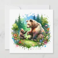 Cute Watercolor Bear and Cub