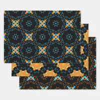 Black Orange & Turquoise Arabesque Mosaic Patterns Wrapping Paper Sheets