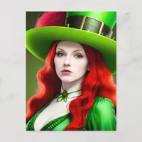 St. Patricks Day Woman in Green Tophat Postcard