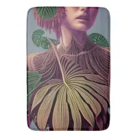 Woman in Monstera Deliciosa Leaves Bath Mat