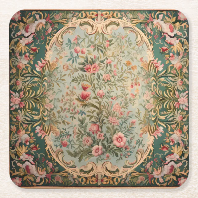 Floral Colorful Oriental Carpet Square Paper Coaster