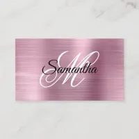 Metallic Light Pink Foil Fancy Monogram Business Card