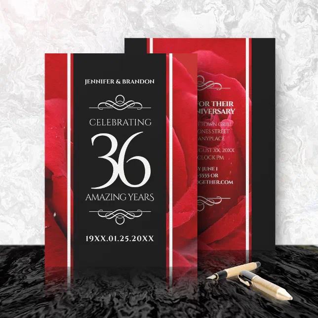 Elegant 36th Rose Wedding Anniversary Celebration Invitation