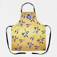 Monogram Christmas Mistletoe on Metallic Gold Apron