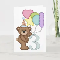 Teddy Bear with Balloons Kids Third Birthday Card