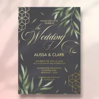 Modern Watercolor Foliage Bold Geometric Accents Foil Invitation