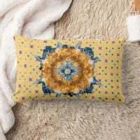 Blue Flower Mandala, Yellow Lumbar Pillow