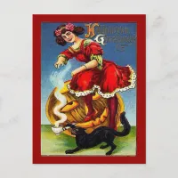 Vintage Halloween Lady in Red Postcard