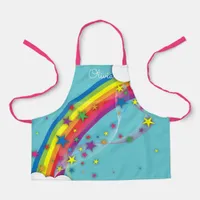 Cute Pretty Girly Rainbow Stars Sky Clouds & Name Apron