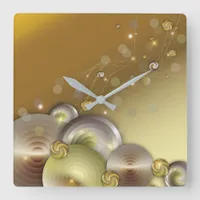 Luxury Shiny Sparkling Gold and Silver Circles   Square Wall Clock