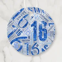 Sweet Sixteen Sparkle Word Cloud Blue ID265 Favor Tags