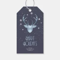 Deer Antlers & Snow Christmas Blue ID861 Gift Tags