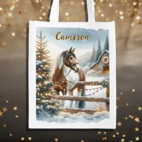 Pretty Brown and White Horse Personalized Grocery Bag