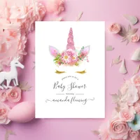 Pink Floral Unicorn Baby Shower Invitation