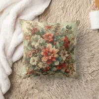 Elegant Vintage Christmas Flowers  Throw Pillow