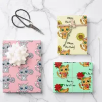 Cute Kittens holding Flower Birthday and Christmas Wrapping Paper Sheets