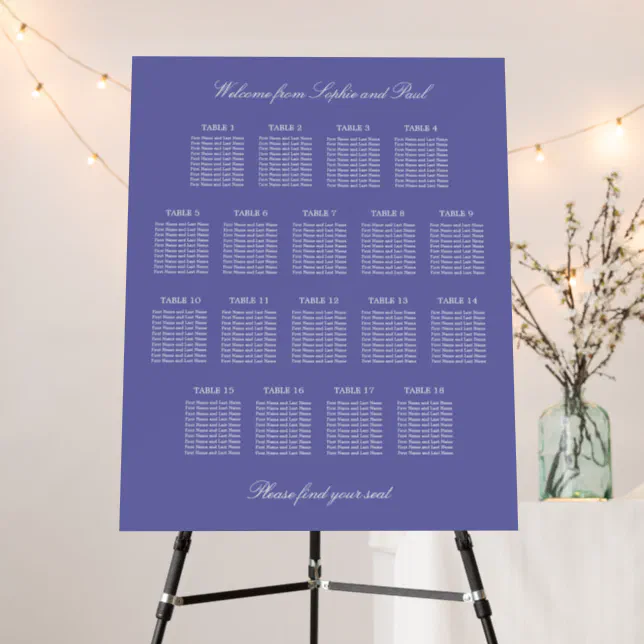 Lavender 18 Table Wedding Seating Chart Foam Board