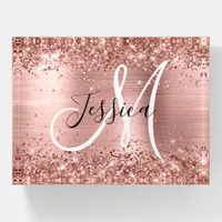 Glittery Rose Gold Foil Black and White Monogram Paperweight