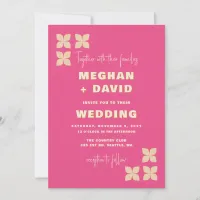 Retro Groovy 70s Pattern Pink Beige Wedding  Invitation