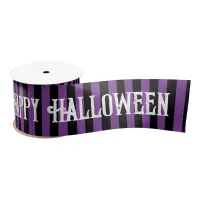 Happy Halloween Purple Black Witch Stripes Satin Ribbon