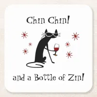 Chin Chin and a Bottle of Zin Square Paper Coaster