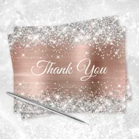 Silver Glitter Rose Gold Foil 40th Birthday Thank You Card