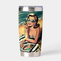 Retro Woman at Beach reading a Fashion Magazine Insulated Tumbler