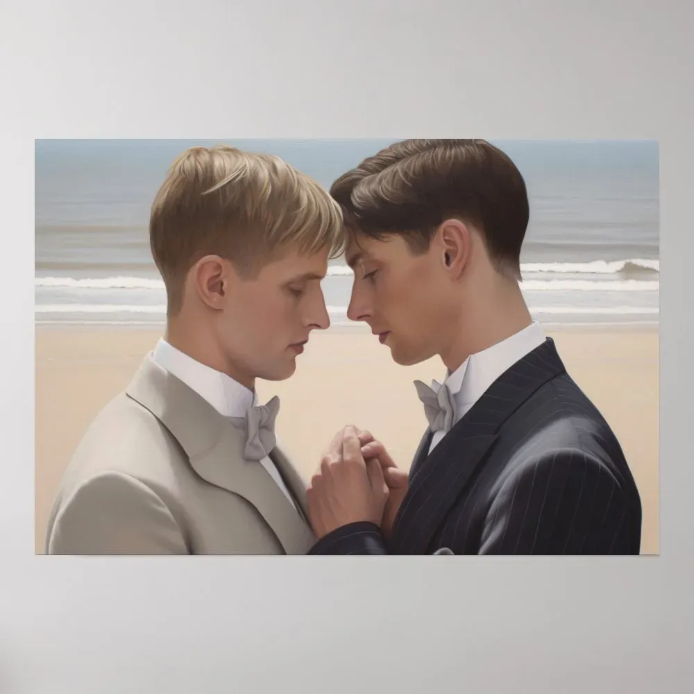Two men at their beach wedding poster