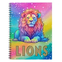 Rainbow Watercolor Lion with Faux Glitter and Gold Notebook