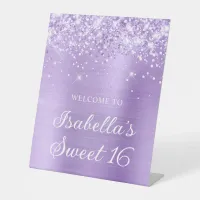 Glittery Lavender Foil Sweet 16 Welcome Pedestal Sign