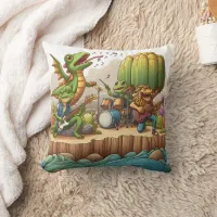 Rock Band of Frogs and Dragons Playing by the Sea Throw Pillow