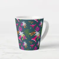 Hummingbird Pattern Pink Purple Teal Tropical Latte Mug