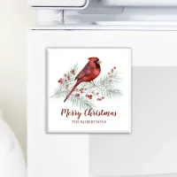 Red Cardinal Winter Pine Berries Merry Christmas Magnet