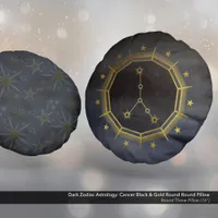 Dark Zodiac Astrology: Cancer Black & Gold Round Round Pillow