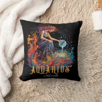 Psychedelic Art Aquarius Zodiac Name Throw Pillow