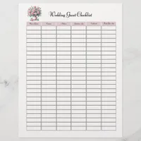 Wedding Bridal Guest List Page for Wedding Planner