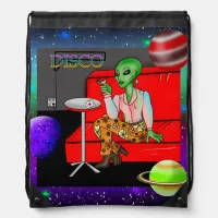 1970's Retro Extraterrestrial in Disco Lounge Drawstring Bag